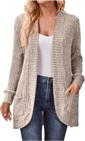 Cardigan Sweaters for Women Casual Long Sleeve Open Front Cardigans 2024 Fall Cable Knit Outwear Coats with Pockets