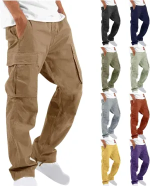 Cargo Pants for Men Baggy Straight Leg Casual Drawstring Cotton Elastic Waist Outdoor Cargo Pants Sweatpants Joggers