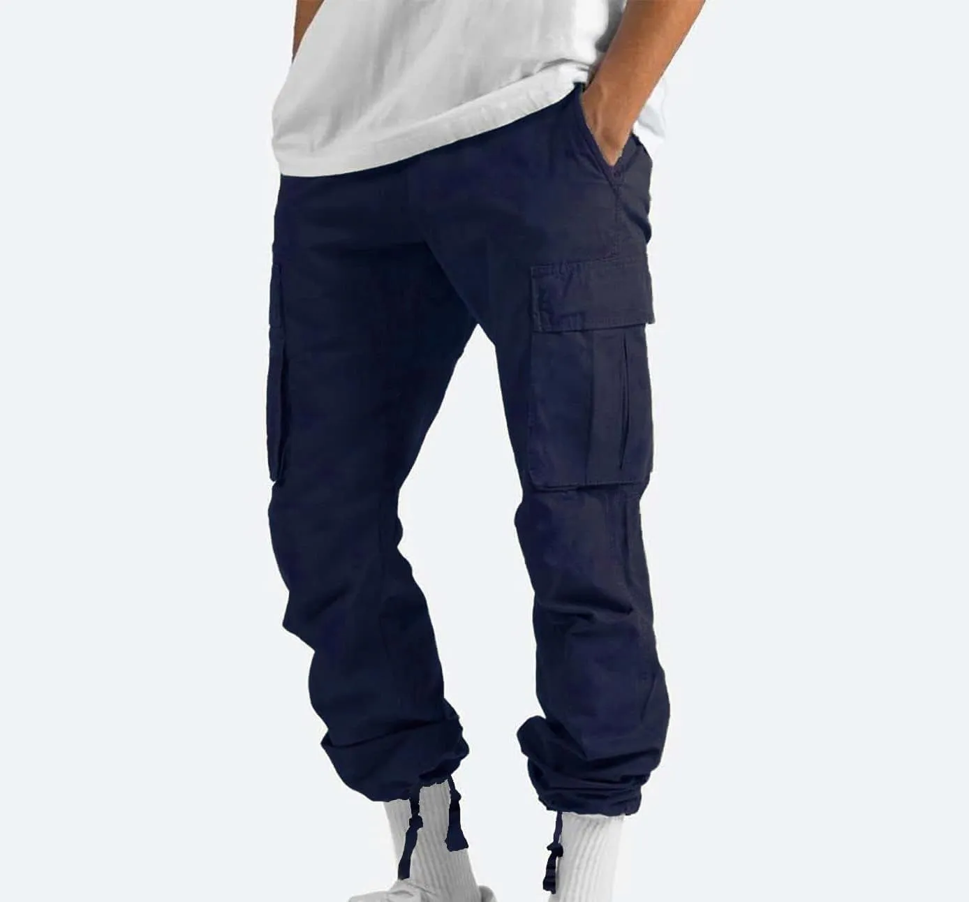 Cargo Pants for Men Baggy Straight Leg Casual Drawstring Cotton Elastic Waist Outdoor Cargo Pants Sweatpants Joggers