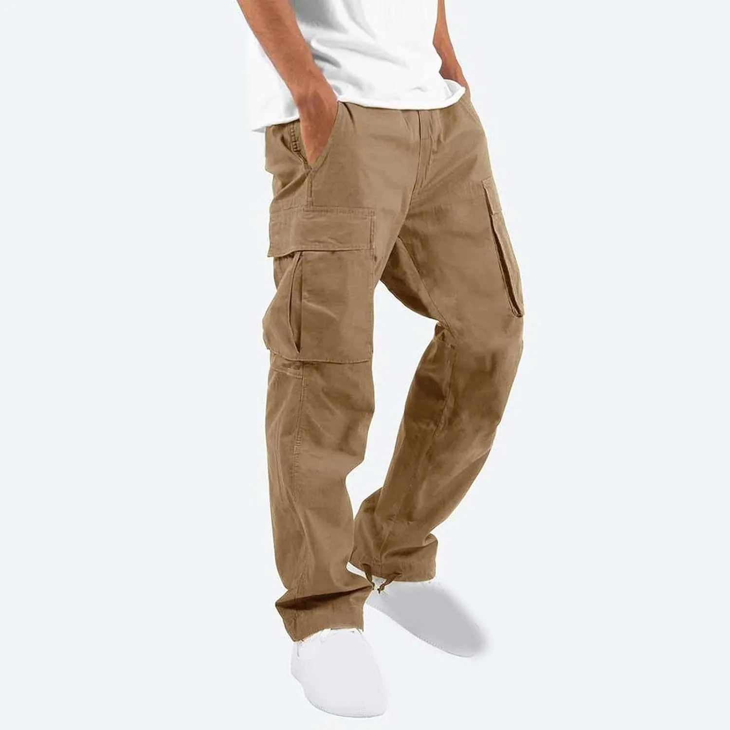 Cargo Pants for Men Baggy Straight Leg Casual Drawstring Cotton Elastic Waist Outdoor Cargo Pants Sweatpants Joggers