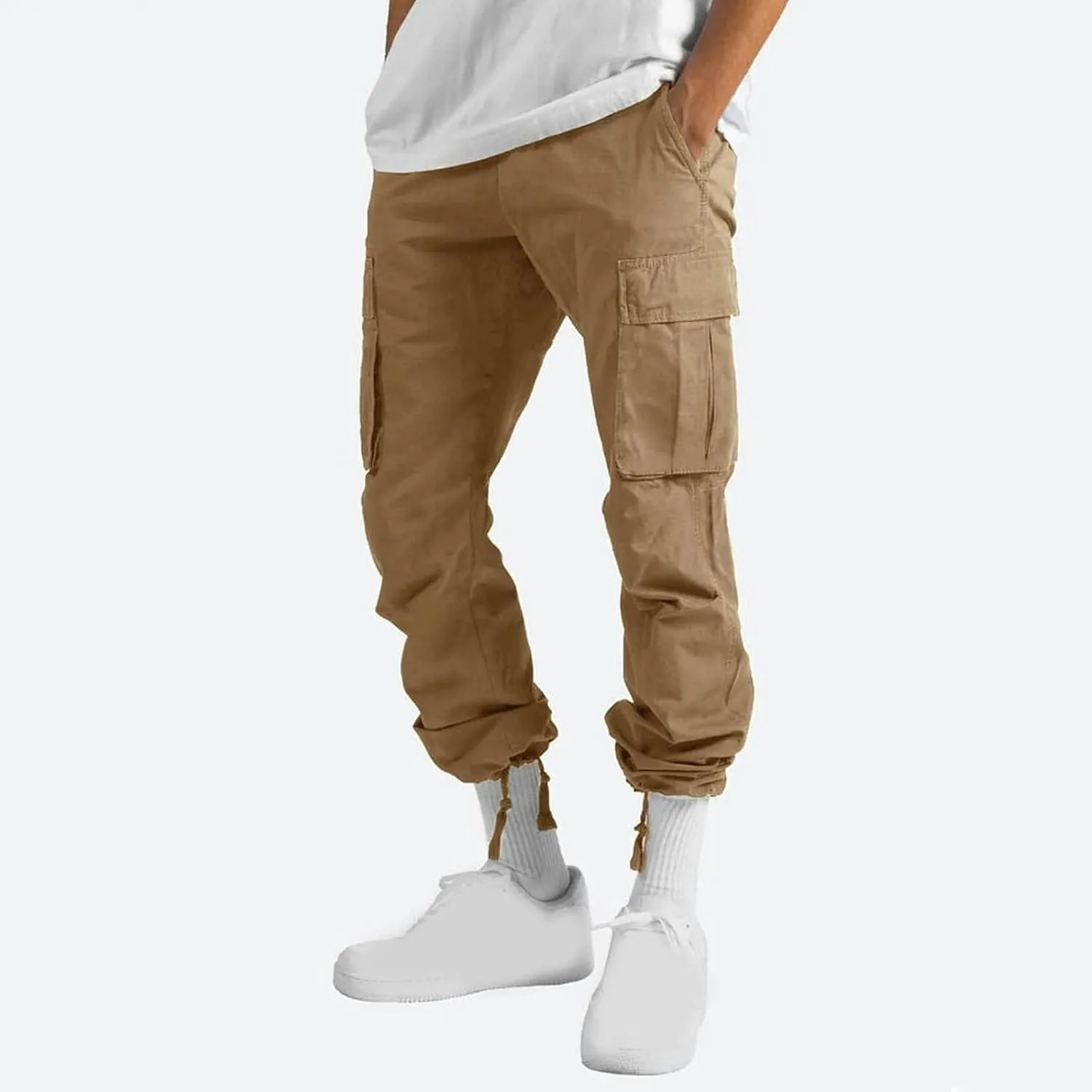 Cargo Pants for Men Baggy Straight Leg Casual Drawstring Cotton Elastic Waist Outdoor Cargo Pants Sweatpants Joggers