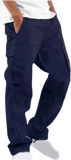Cargo Pants for Men Baggy Straight Leg Casual Drawstring Cotton Elastic Waist Outdoor Cargo Pants Sweatpants Joggers