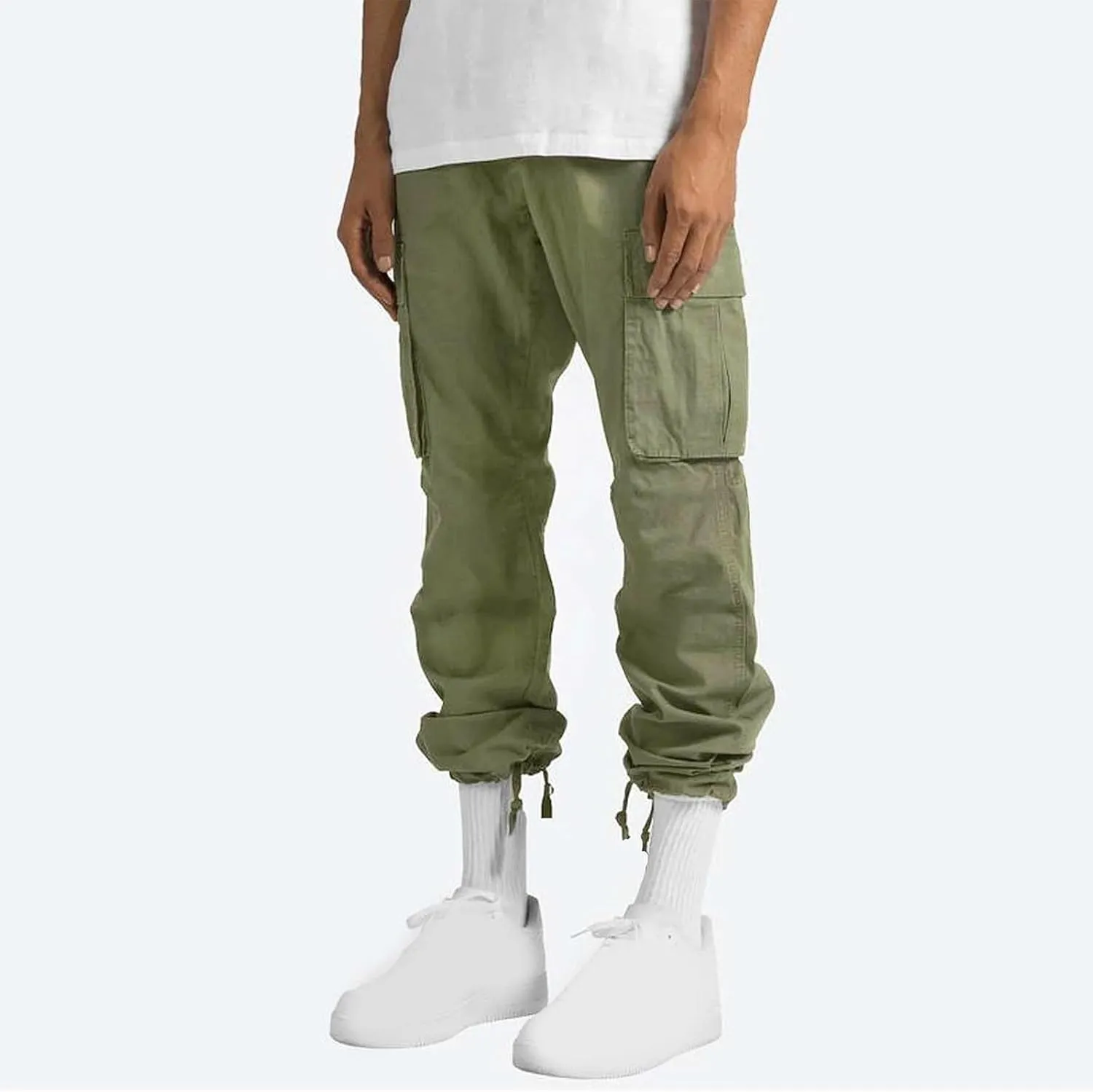 Cargo Pants for Men Baggy Straight Leg Casual Drawstring Cotton Elastic Waist Outdoor Cargo Pants Sweatpants Joggers