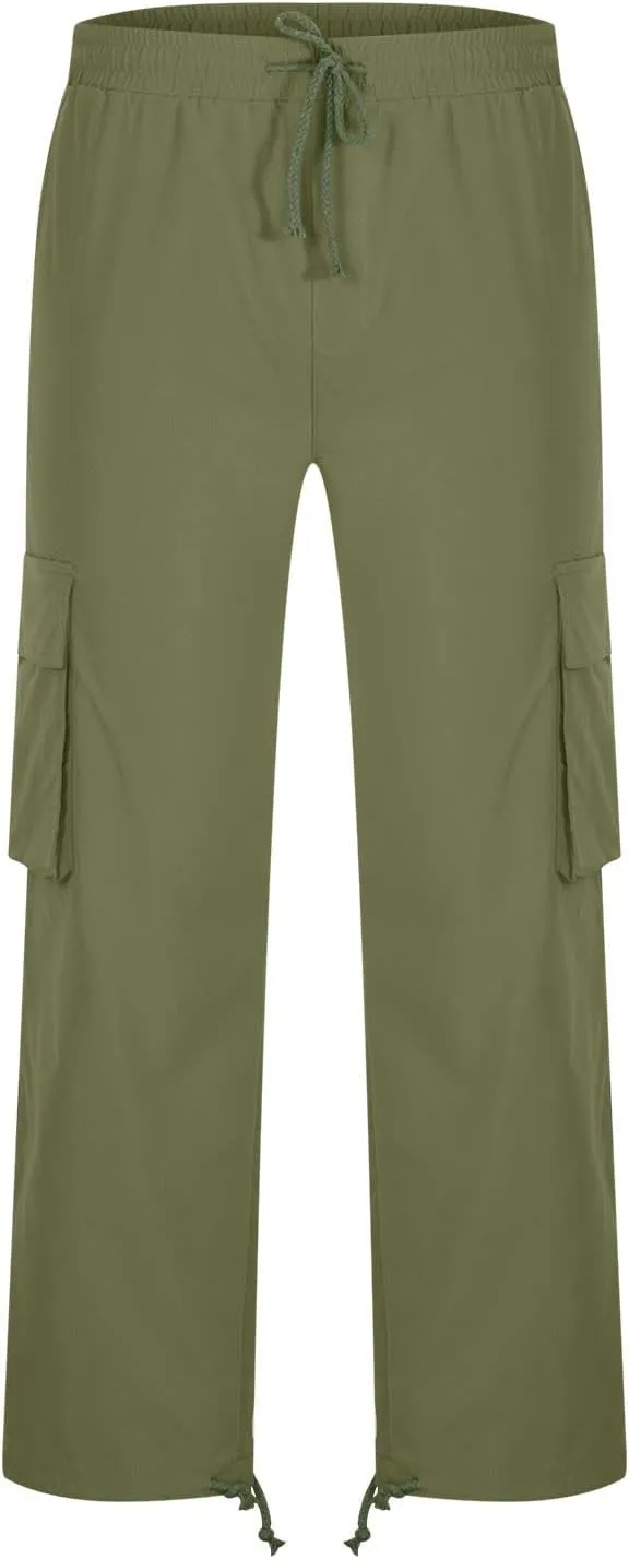 Cargo Pants for Men Baggy Straight Leg Casual Drawstring Cotton Elastic Waist Outdoor Cargo Pants Sweatpants Joggers