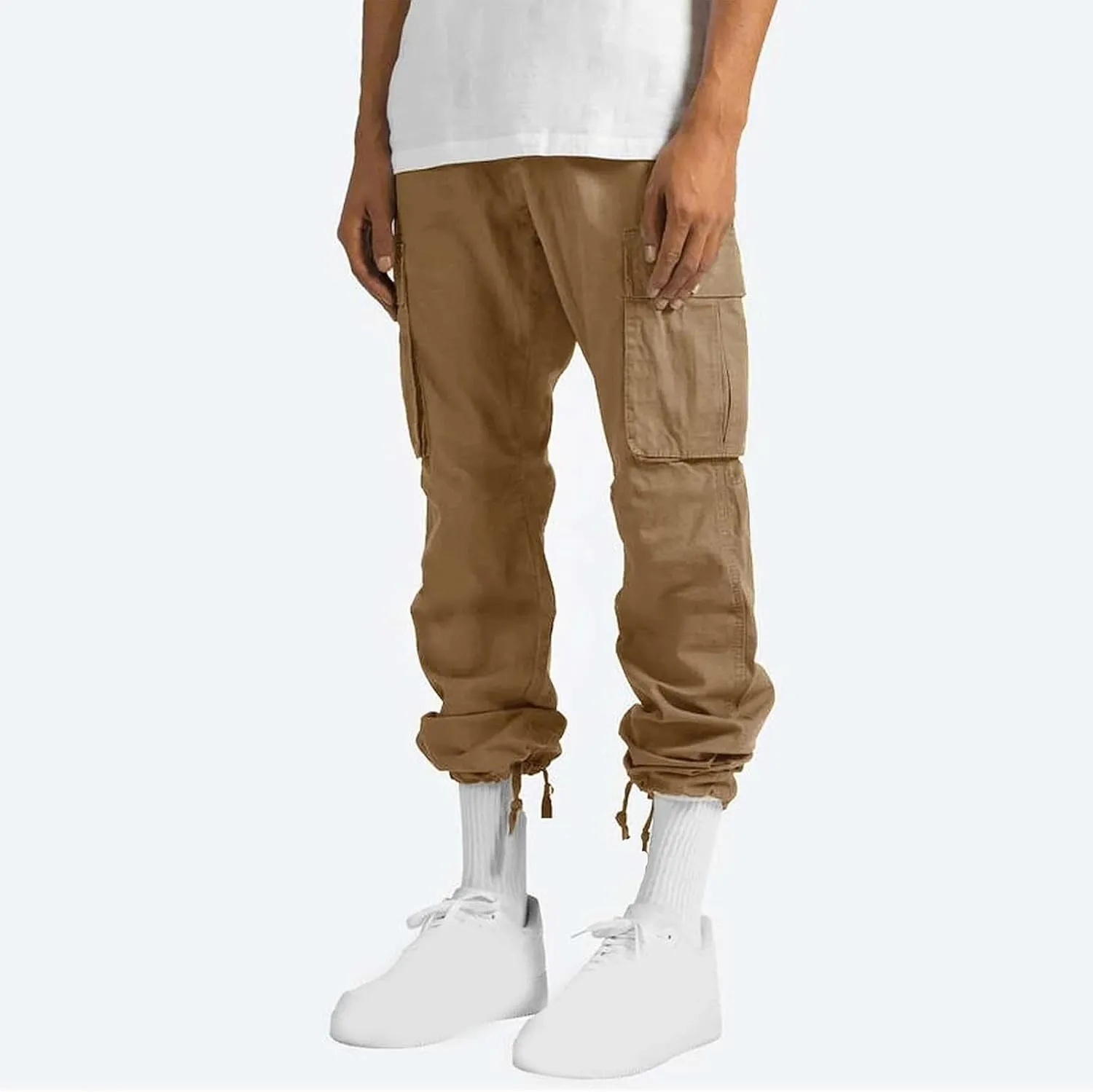 Cargo Pants for Men Baggy Straight Leg Casual Drawstring Cotton Elastic Waist Outdoor Cargo Pants Sweatpants Joggers