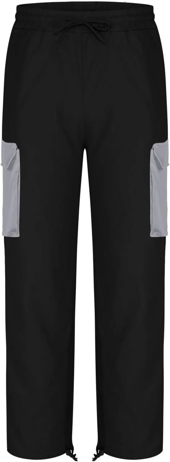 Cargo Pants for Men Fashion Color Block Hiking Straight Leg Sweatpants Athletic Cotton Twill Trousers with Pockets