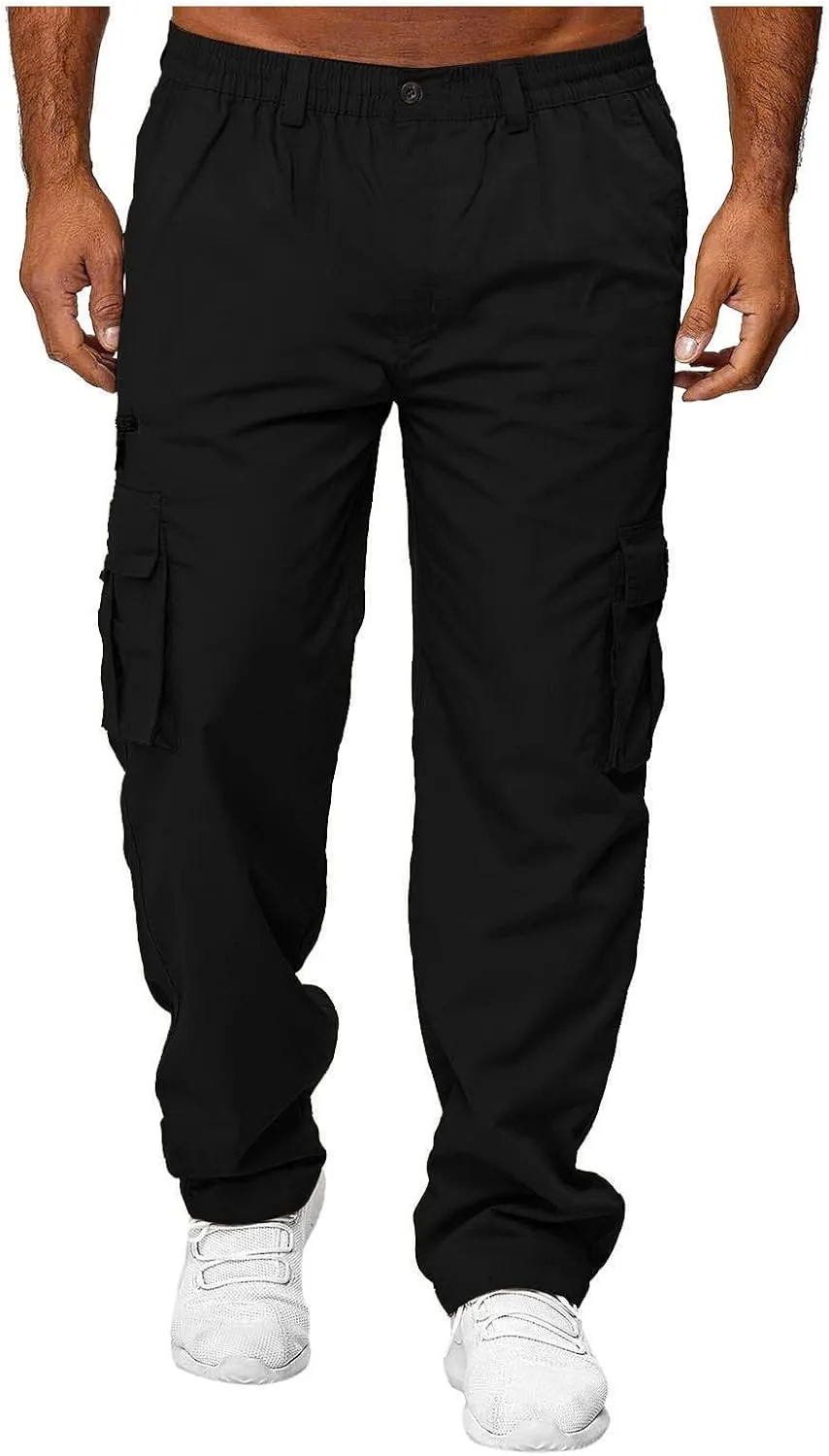 Cargo Pants for Men with Pockets Cotton Hiking Sweatpants Casual Athletic Jogger Sports Outdoor Relaxed Fit Pants