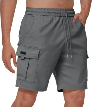 Cargo Shorts for Men Stretch Waist Casual Lightweight Relaxed Fit Hiking Outdoor Drawstring Work Shorts Multi Pockets