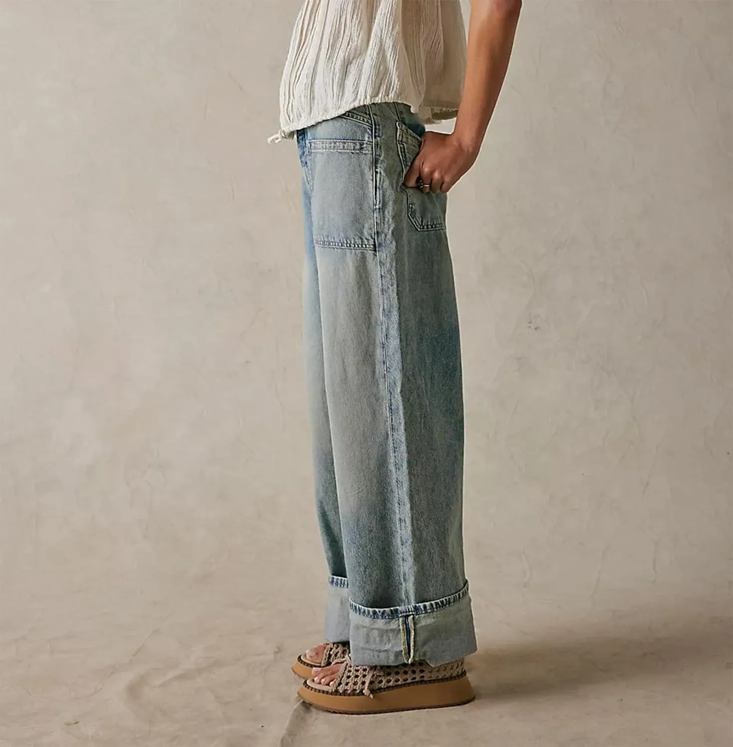 cffvdiz Wide Leg Jeans for Women Vintage Baggy Low Waist Straight Leg Denim Pants Trouser Jeans