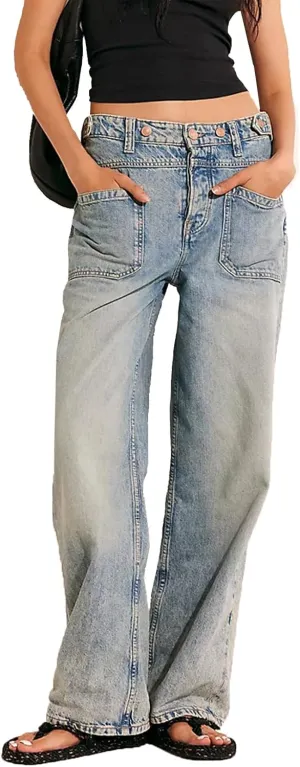 cffvdiz Wide Leg Jeans for Women Vintage Baggy Low Waist Straight Leg Denim Pants Trouser Jeans