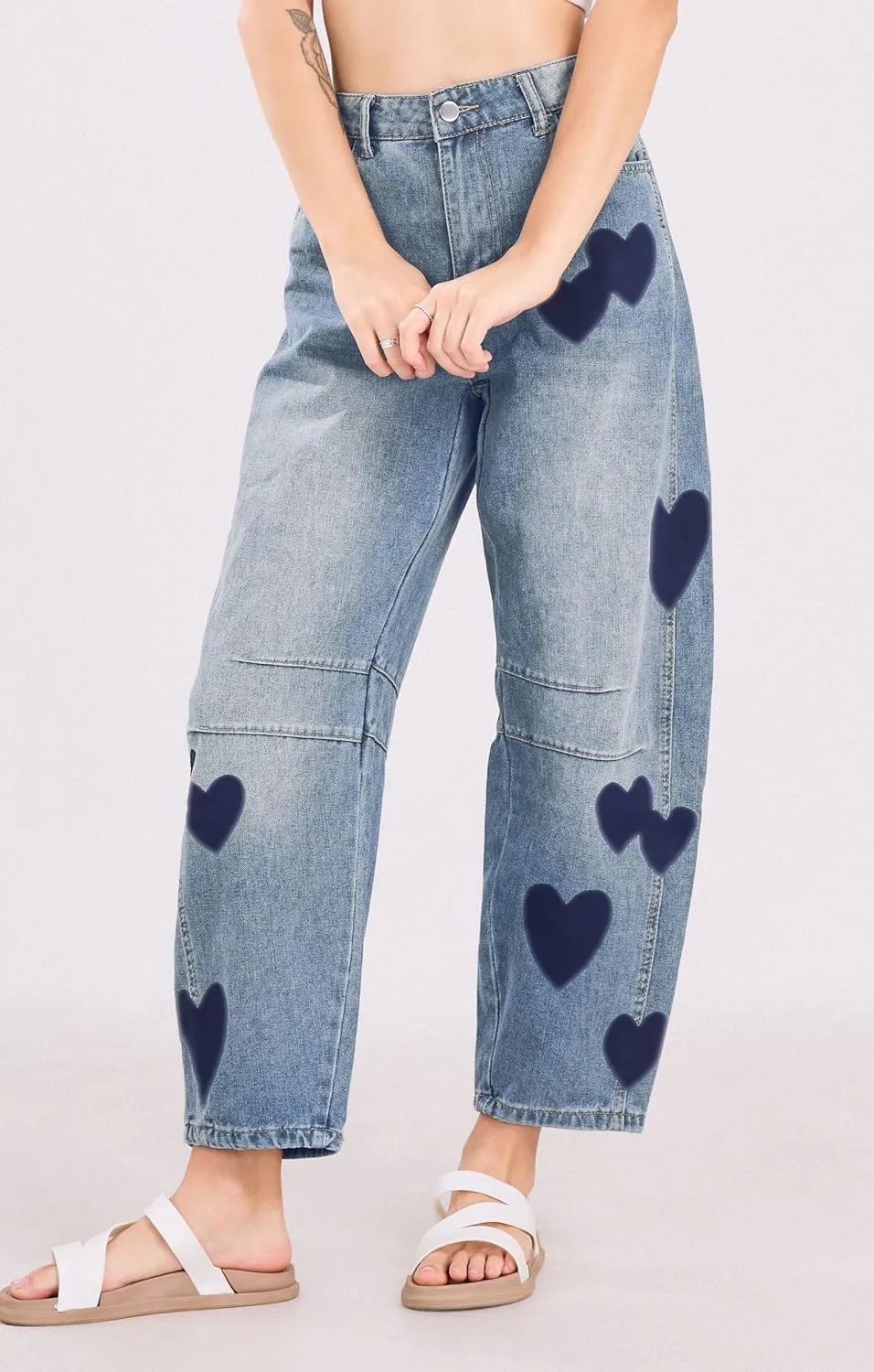CHARTOU Y2k Barrel Jeans Women Wide Leg Baggy Distressed Printed Boyfriend Horseshoe Denim Pants