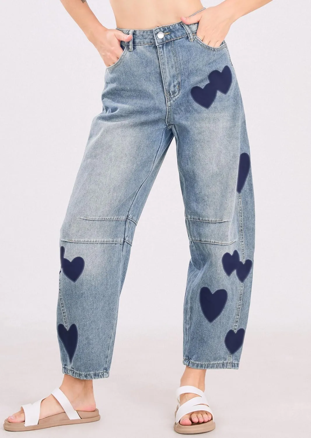 CHARTOU Y2k Barrel Jeans Women Wide Leg Baggy Distressed Printed Boyfriend Horseshoe Denim Pants