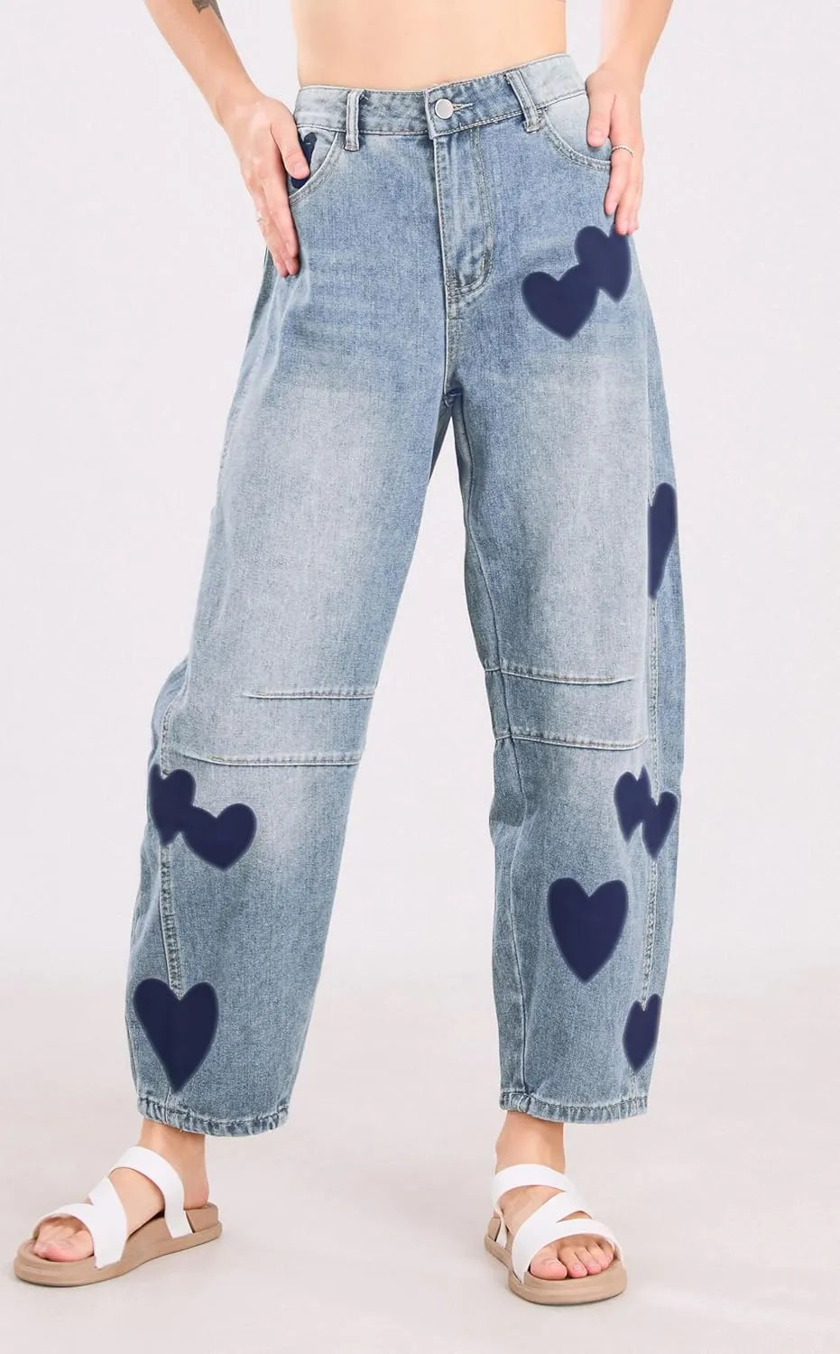 CHARTOU Y2k Barrel Jeans Women Wide Leg Baggy Distressed Printed Boyfriend Horseshoe Denim Pants