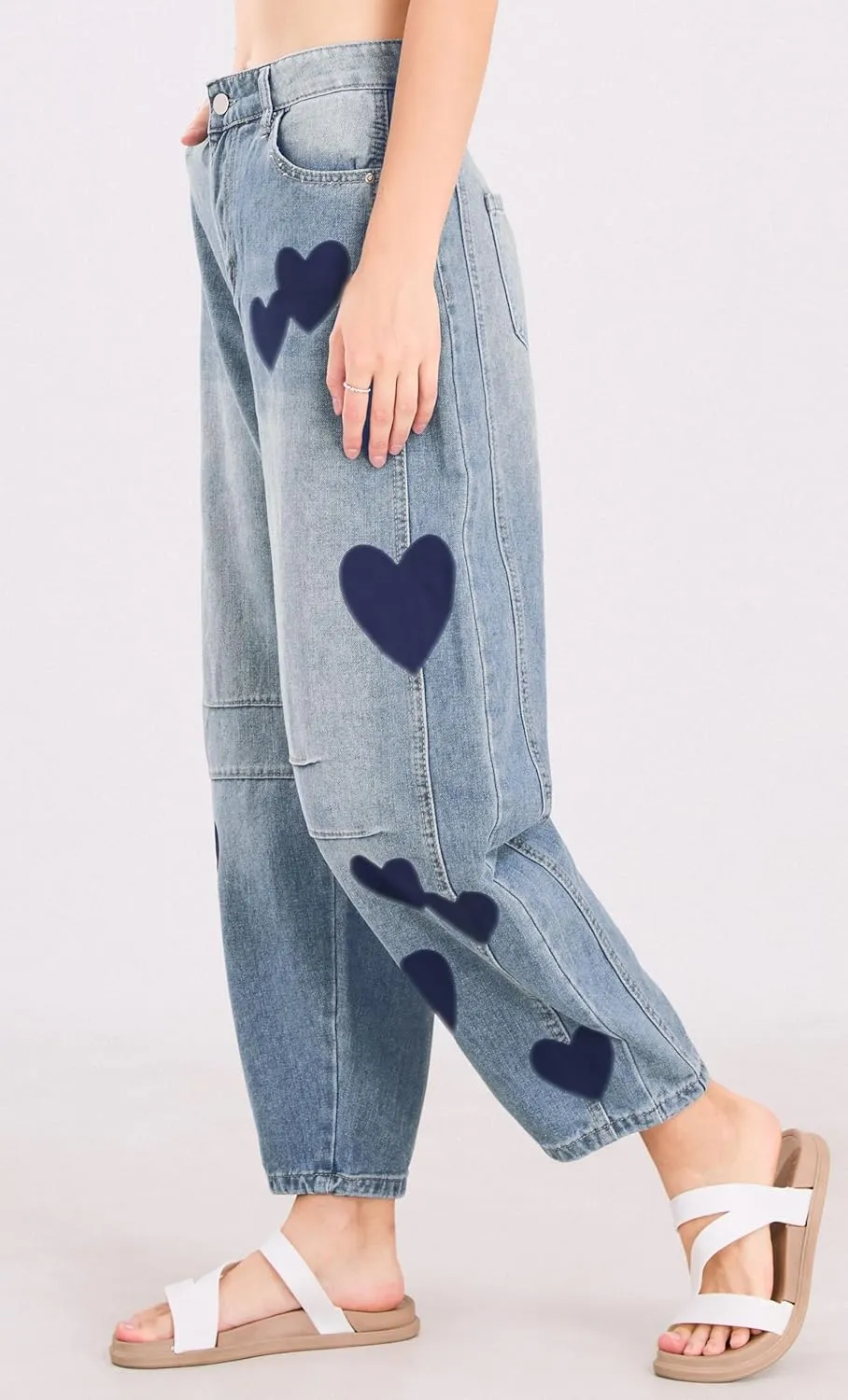 CHARTOU Y2k Barrel Jeans Women Wide Leg Baggy Distressed Printed Boyfriend Horseshoe Denim Pants