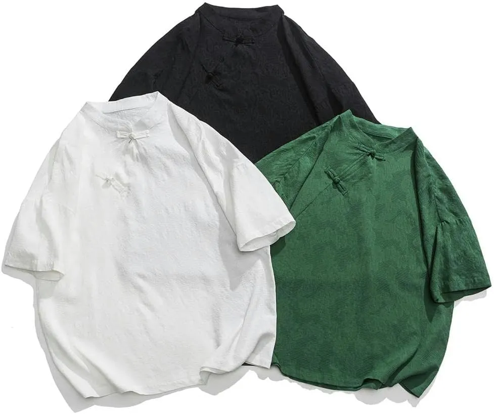 Chinese Style Summer Cotton Linen Short Sleeve Vintage Casual Shirt Men Clothing Kung Fu Tops Male