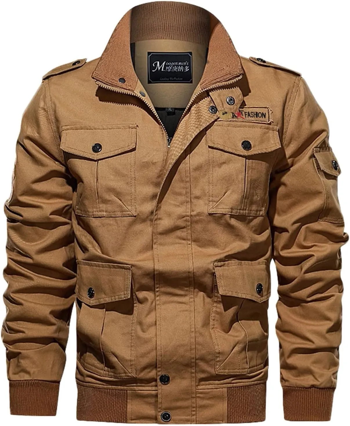 Clothes for Men Size Coat Muli Pockets Zipper Lapel Solid Jacket Leisure Breathable Stand Collar Top Mens Flannel