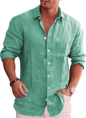 COOFANDY Men's Casual Button Down Shirt Long Sleeve Linen Chambray Shirt