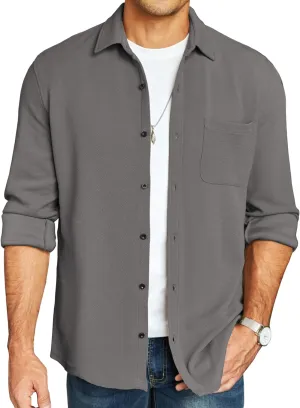 COOFANDY Men's Lightweight Shirt Shacket Long Sleeve Textured Button Down Shirts Casual Jacket