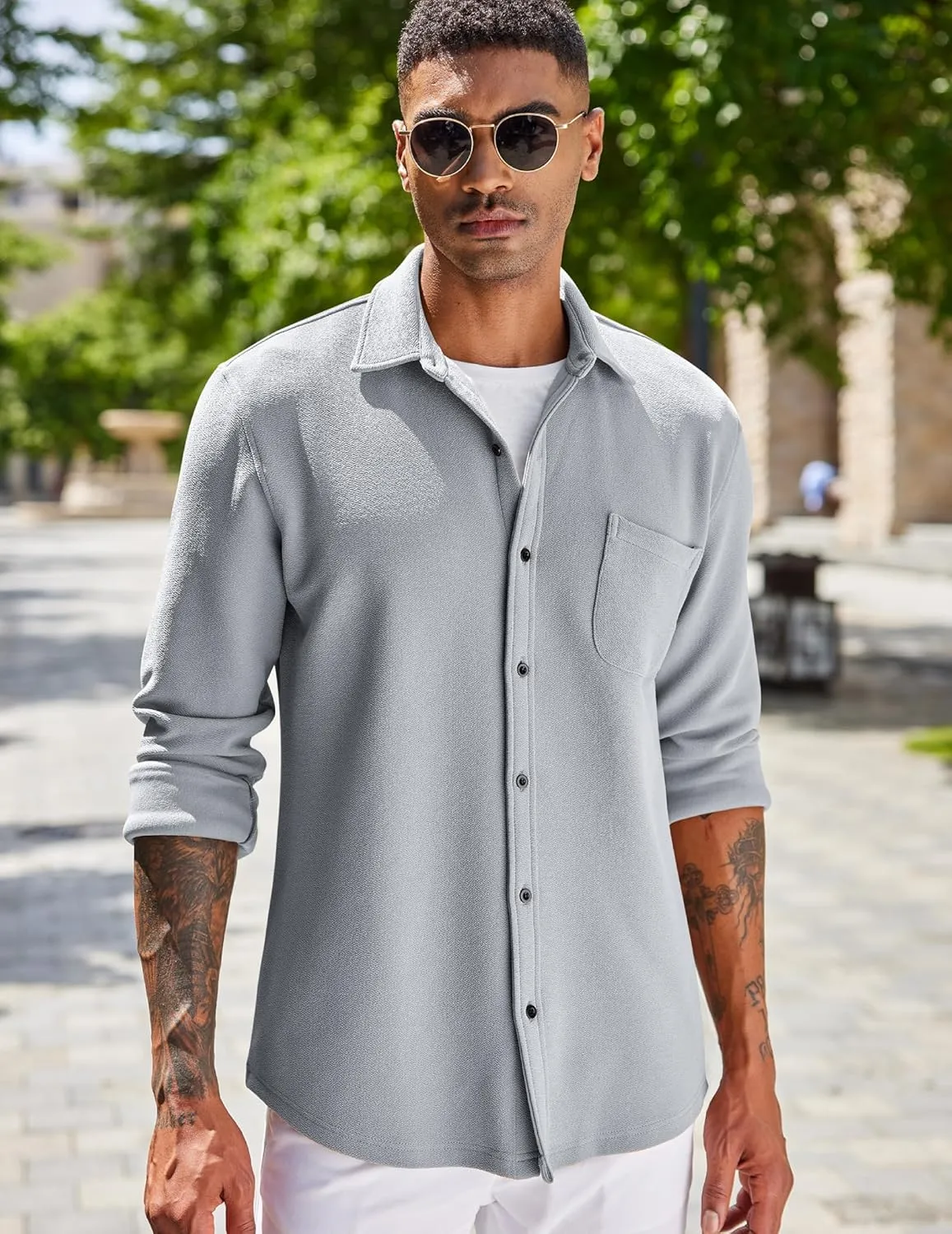 COOFANDY Men's Lightweight Shirt Shacket Long Sleeve Textured Button Down Shirts Casual Jacket