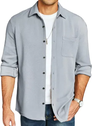 COOFANDY Men's Lightweight Shirt Shacket Long Sleeve Textured Button Down Shirts Casual Jacket