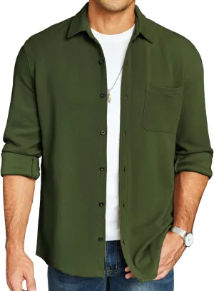 COOFANDY Men's Lightweight Shirt Shacket Long Sleeve Textured Button Down Shirts Casual Jacket