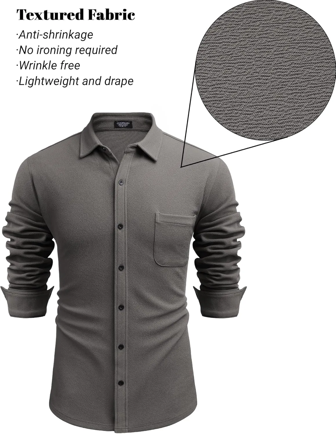 COOFANDY Men's Lightweight Shirt Shacket Long Sleeve Textured Button Down Shirts Casual Jacket