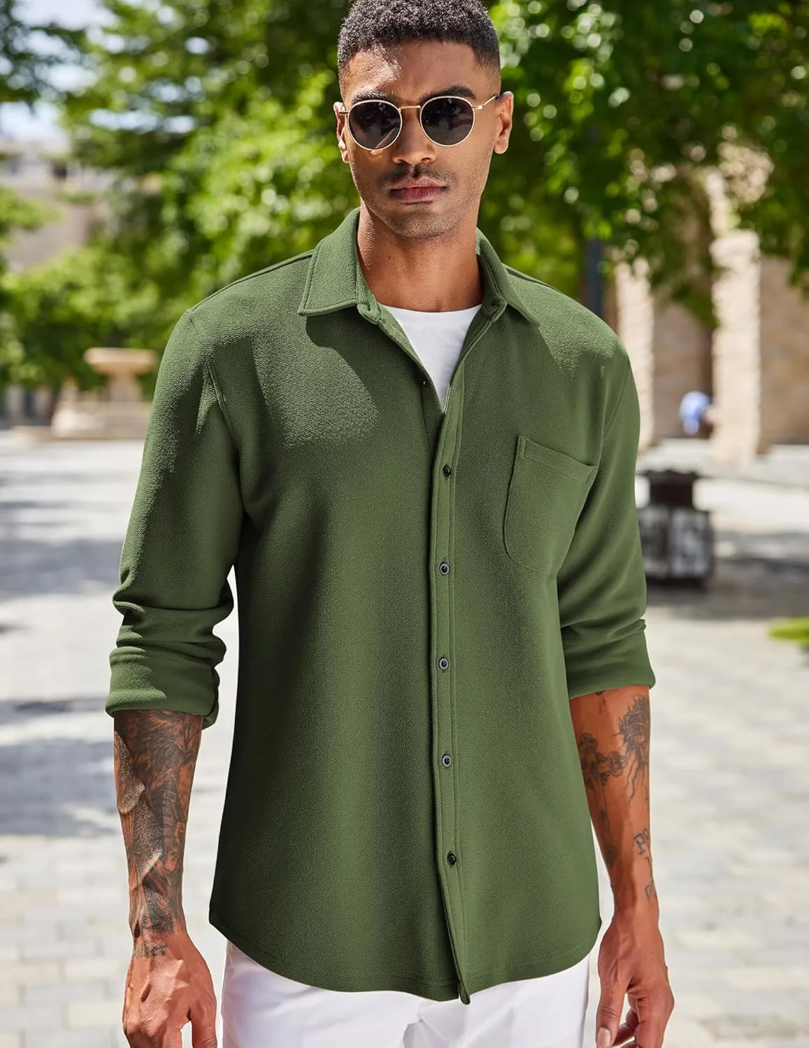 COOFANDY Men's Lightweight Shirt Shacket Long Sleeve Textured Button Down Shirts Casual Jacket