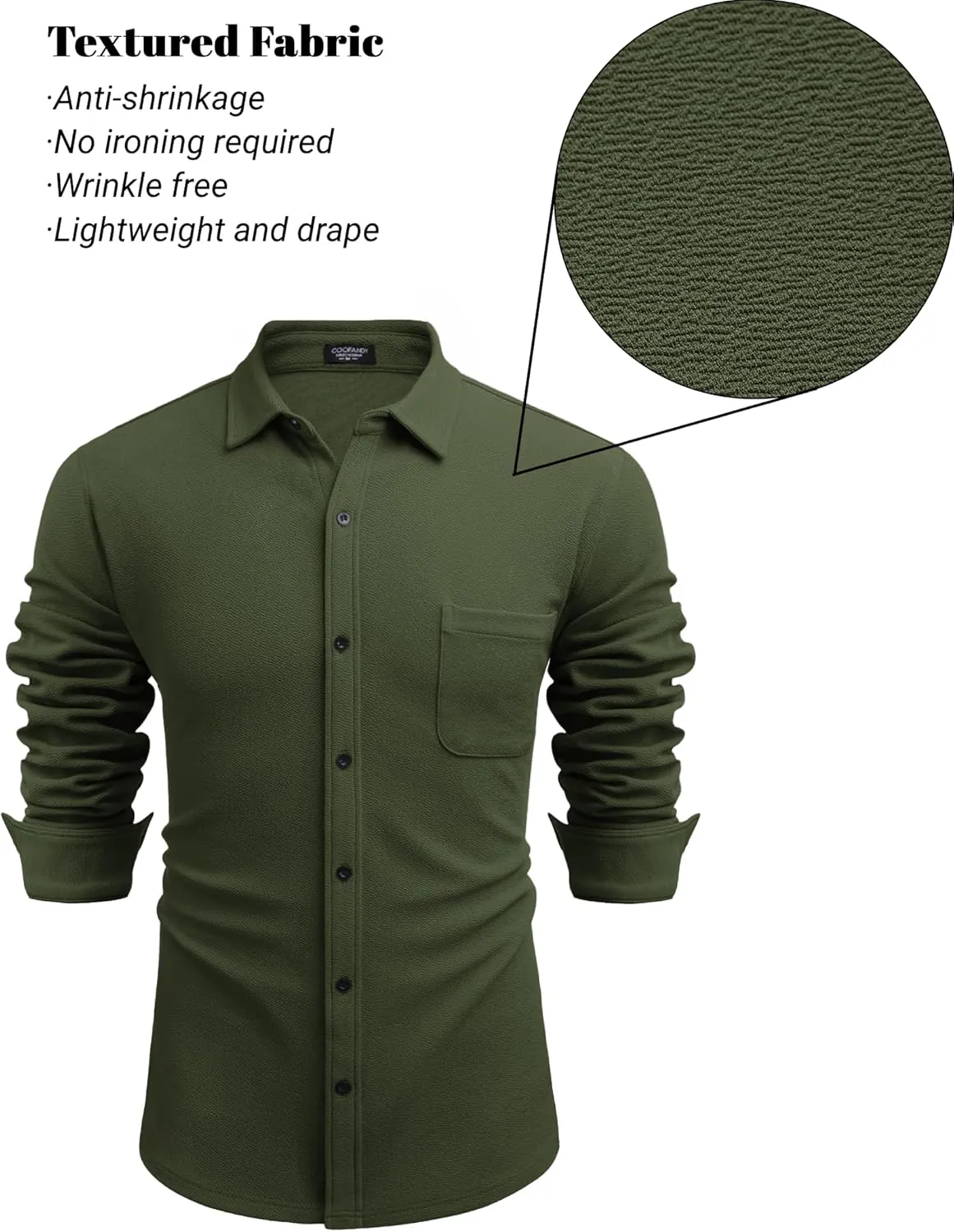 COOFANDY Men's Lightweight Shirt Shacket Long Sleeve Textured Button Down Shirts Casual Jacket