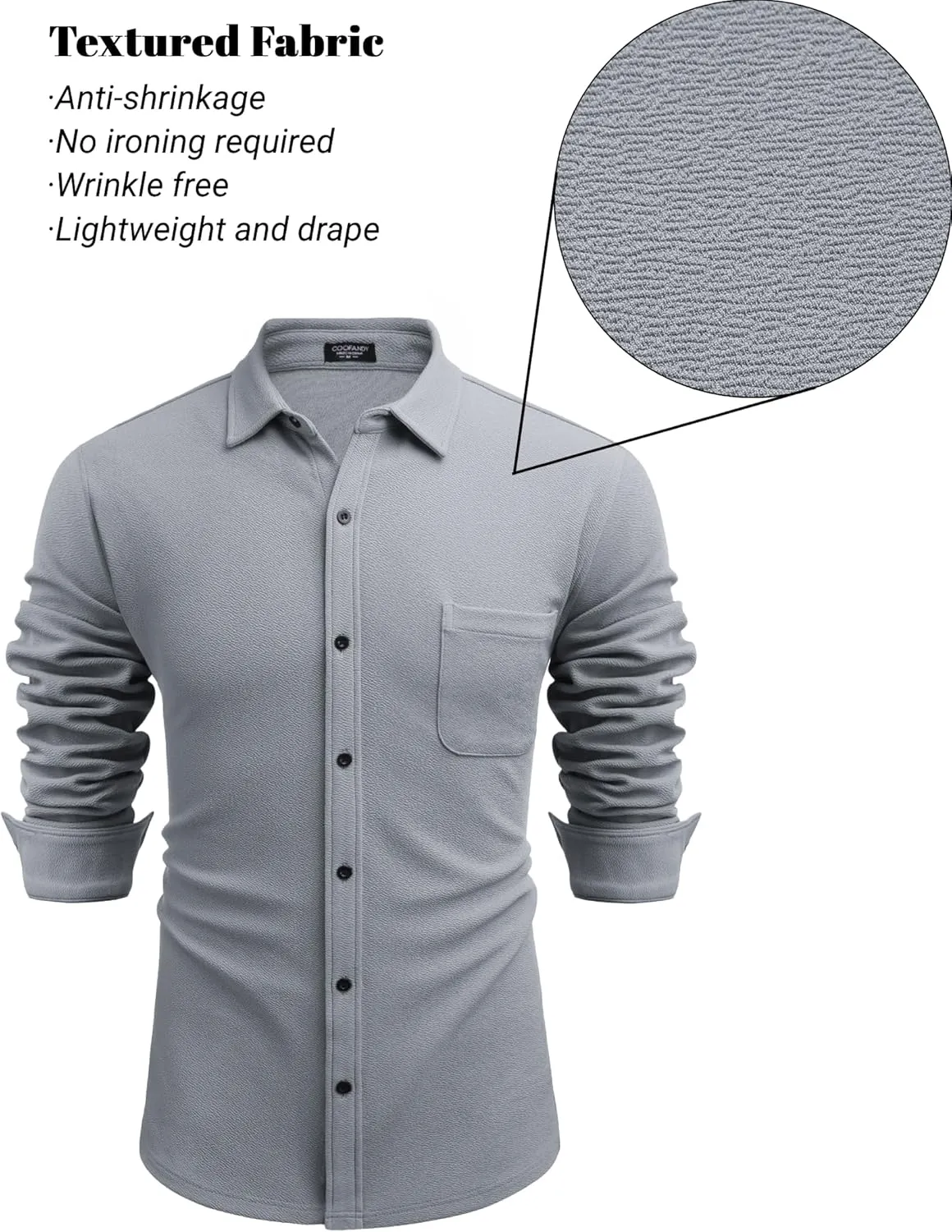 COOFANDY Men's Lightweight Shirt Shacket Long Sleeve Textured Button Down Shirts Casual Jacket
