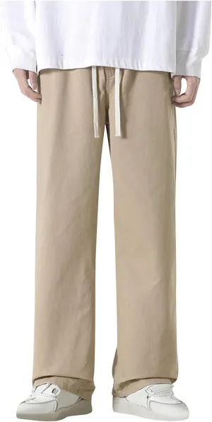 Cotton Pants for Men Straight Leg Stretch Jeans Sweatpants Trendy Teen Boys Drawstring Casual Denim Pants Relaxed Fit