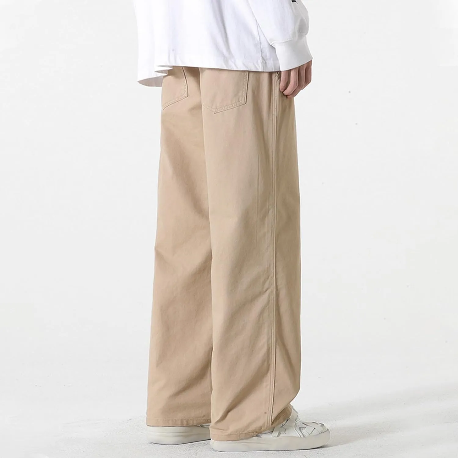 Cotton Pants for Men Straight Leg Stretch Jeans Sweatpants Trendy Teen Boys Drawstring Casual Denim Pants Relaxed Fit