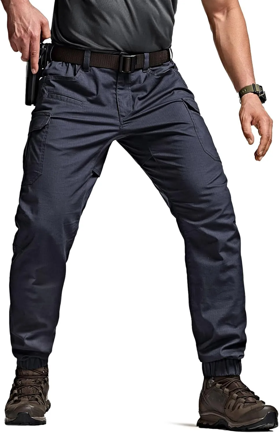 CQR Men's Flex Lightweight Joggers, Elastic Waist Drawstring Casual Pants, Tapered Fit Water Resistant Outdoor Cargo Pants
