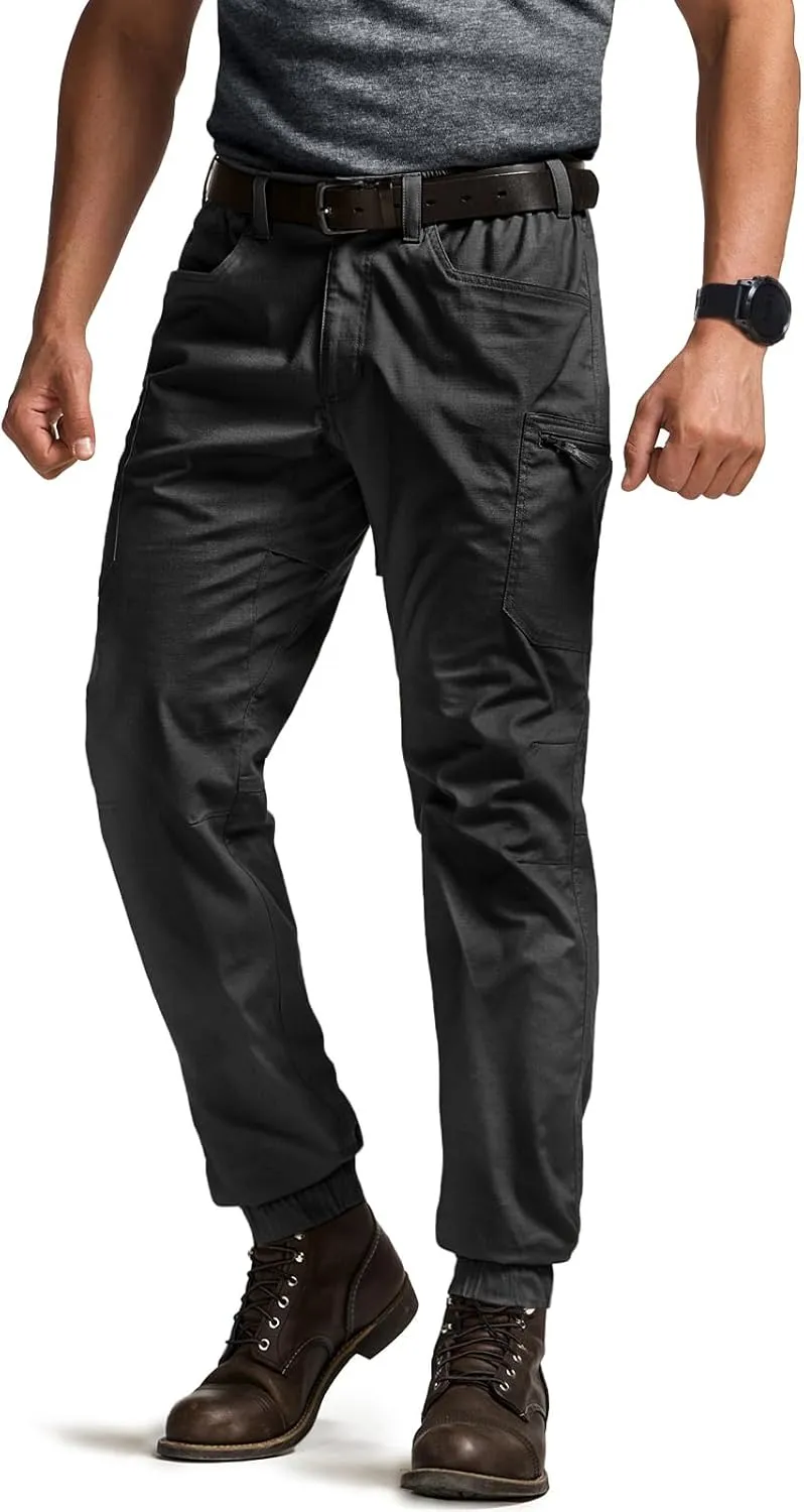 CQR Men's Flex Lightweight Joggers, Elastic Waist Drawstring Casual Pants, Tapered Fit Water Resistant Outdoor Cargo Pants