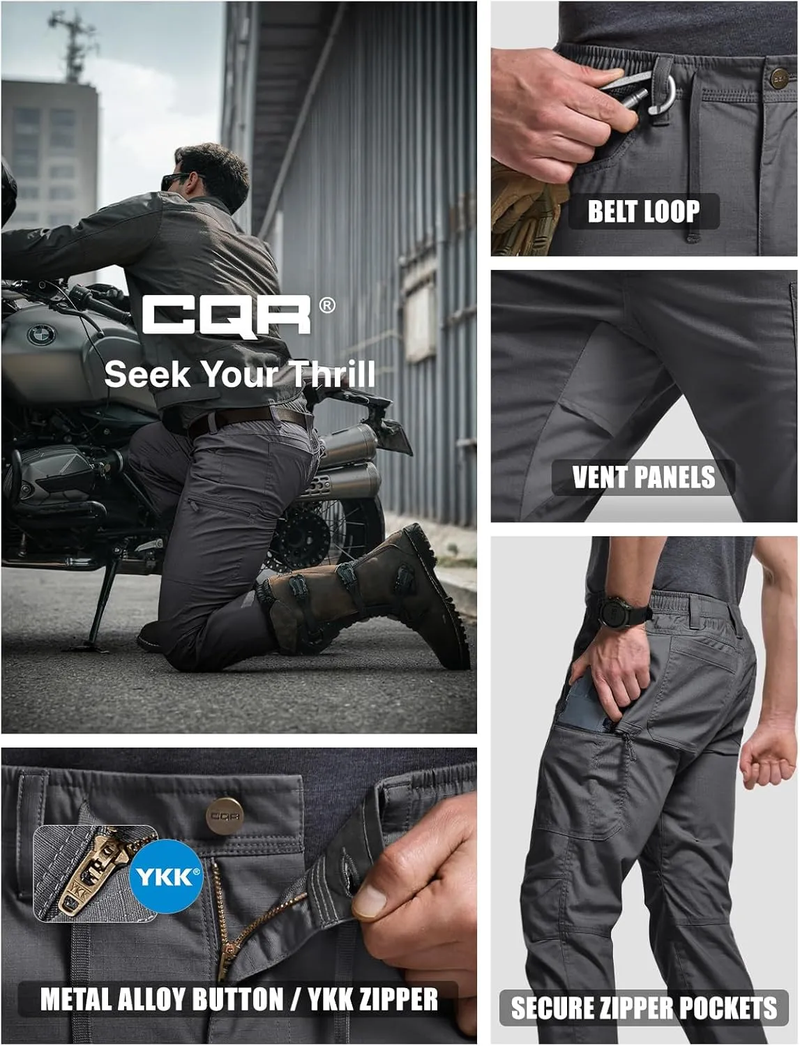 CQR Men's Flex Lightweight Joggers, Elastic Waist Drawstring Casual Pants, Tapered Fit Water Resistant Outdoor Cargo Pants