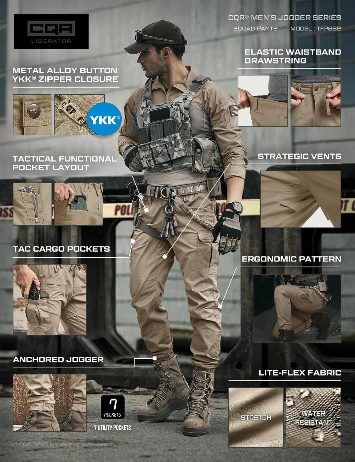 CQR Men's Flex Lightweight Joggers, Elastic Waist Drawstring Casual Pants, Tapered Fit Water Resistant Outdoor Cargo Pants