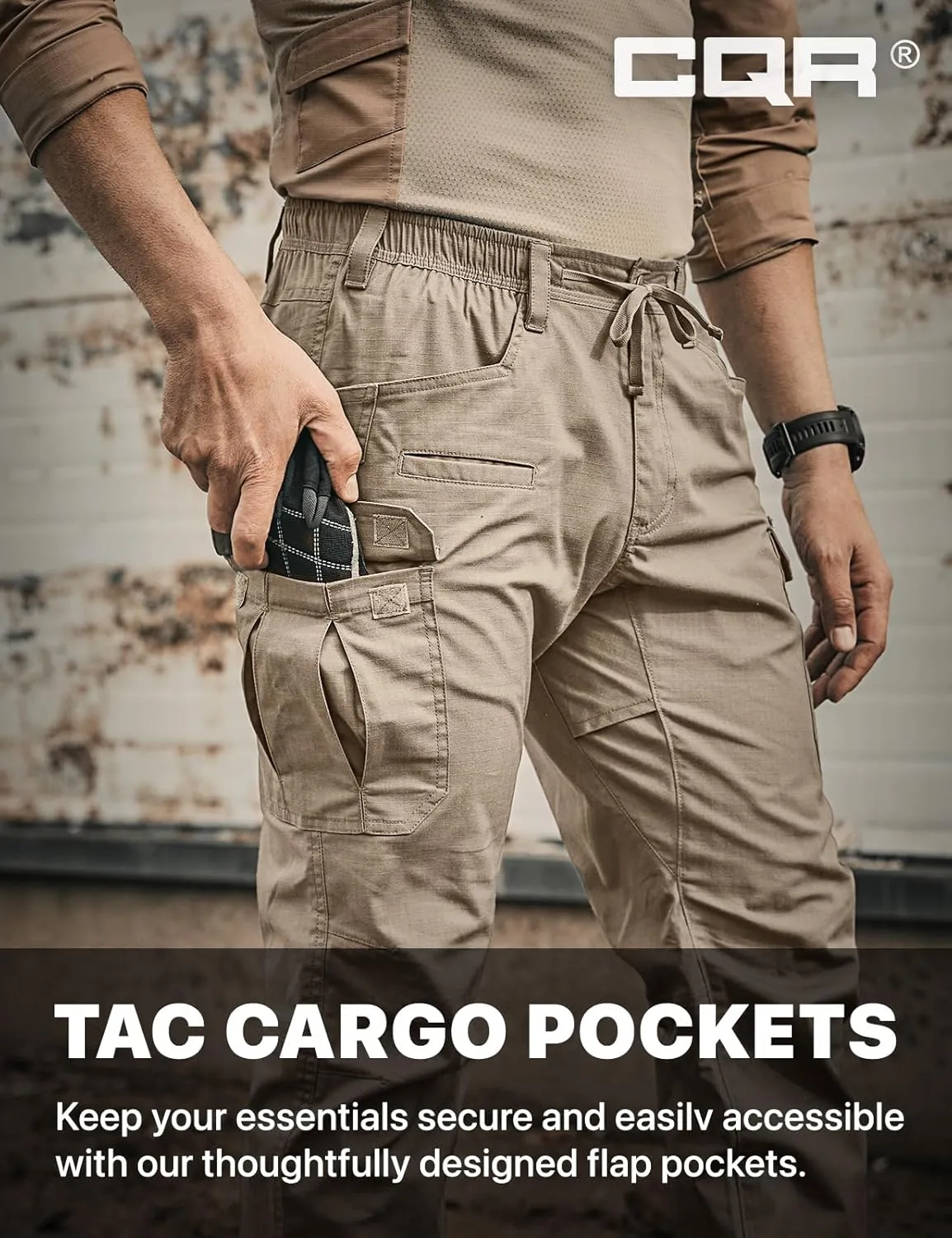 CQR Men's Flex Lightweight Joggers, Elastic Waist Drawstring Casual Pants, Tapered Fit Water Resistant Outdoor Cargo Pants