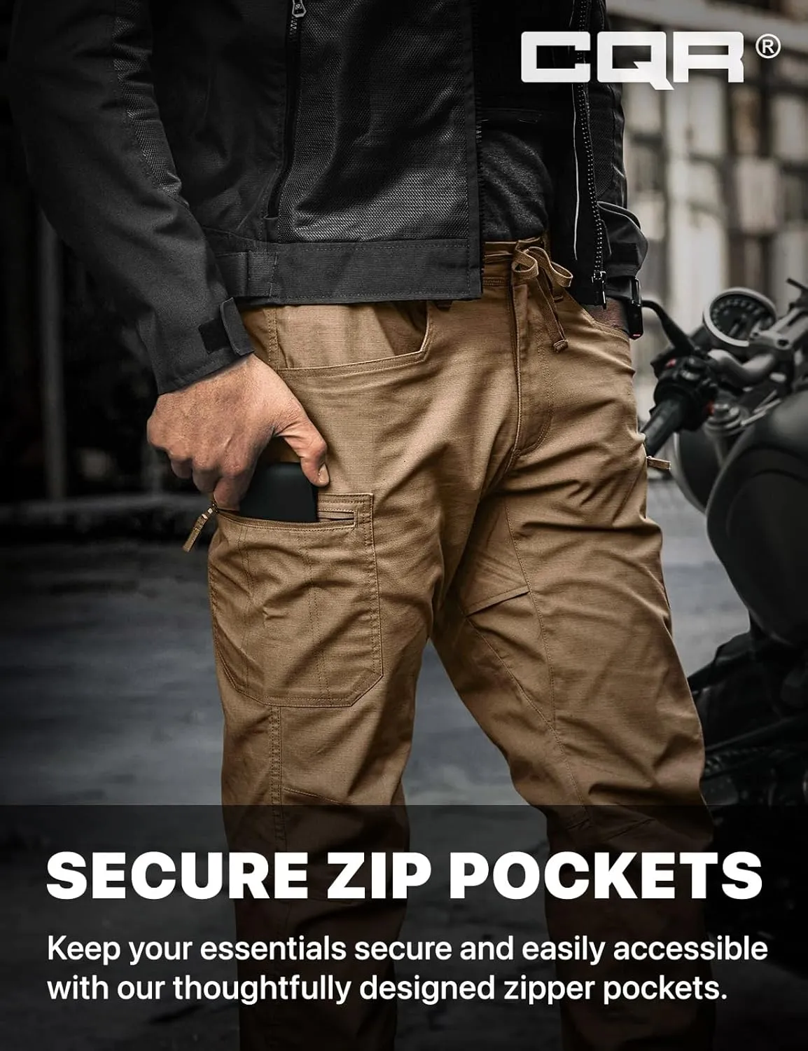CQR Men's Flex Lightweight Joggers, Elastic Waist Drawstring Casual Pants, Tapered Fit Water Resistant Outdoor Cargo Pants