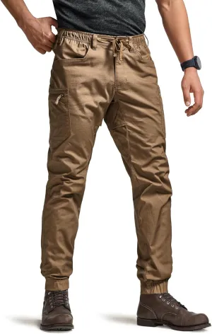 CQR Men's Flex Lightweight Joggers, Elastic Waist Drawstring Casual Pants, Tapered Fit Water Resistant Outdoor Cargo Pants