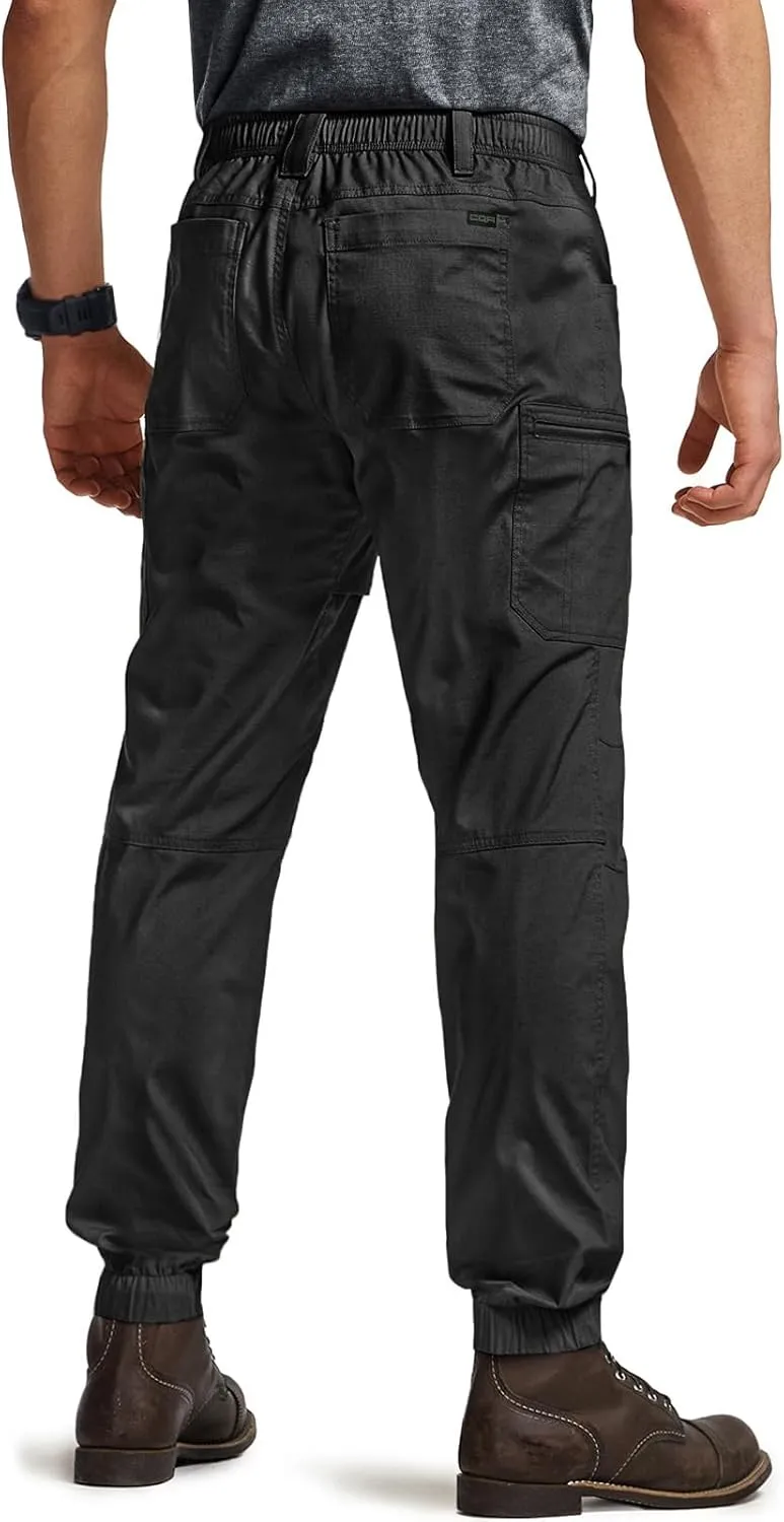 CQR Men's Flex Lightweight Joggers, Elastic Waist Drawstring Casual Pants, Tapered Fit Water Resistant Outdoor Cargo Pants