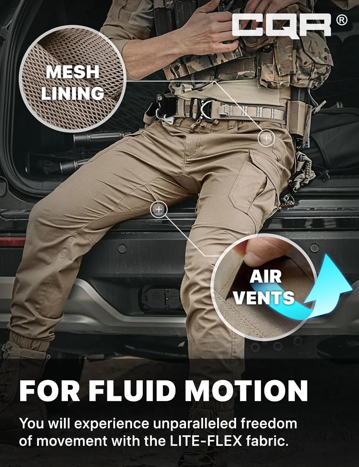 CQR Men's Flex Lightweight Joggers, Elastic Waist Drawstring Casual Pants, Tapered Fit Water Resistant Outdoor Cargo Pants