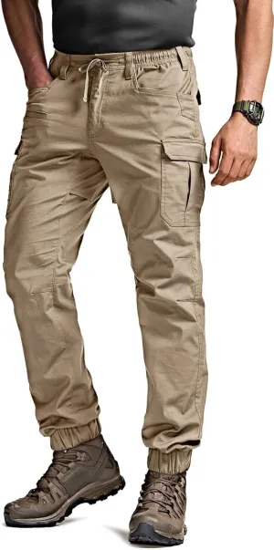 CQR Men's Flex Lightweight Joggers, Elastic Waist Drawstring Casual Pants, Tapered Fit Water Resistant Outdoor Cargo Pants