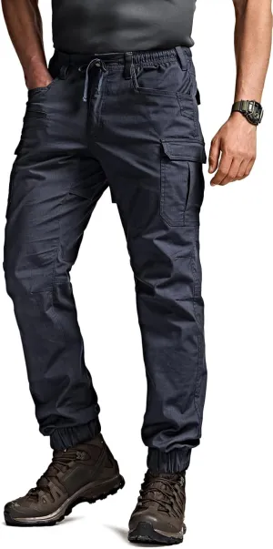CQR Men's Flex Lightweight Joggers, Elastic Waist Drawstring Casual Pants, Tapered Fit Water Resistant Outdoor Cargo Pants