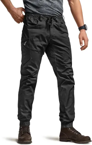 CQR Men's Flex Lightweight Joggers, Elastic Waist Drawstring Casual Pants, Tapered Fit Water Resistant Outdoor Cargo Pants