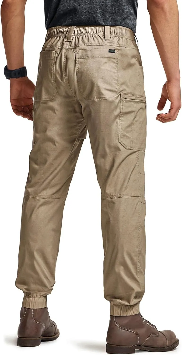 CQR Men's Flex Lightweight Joggers, Elastic Waist Drawstring Casual Pants, Tapered Fit Water Resistant Outdoor Cargo Pants