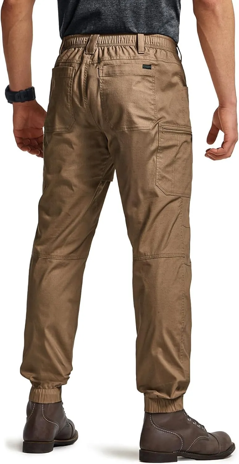 CQR Men's Flex Lightweight Joggers, Elastic Waist Drawstring Casual Pants, Tapered Fit Water Resistant Outdoor Cargo Pants