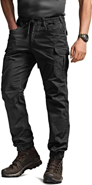CQR Men's Flex Lightweight Joggers, Elastic Waist Drawstring Casual Pants, Tapered Fit Water Resistant Outdoor Cargo Pants