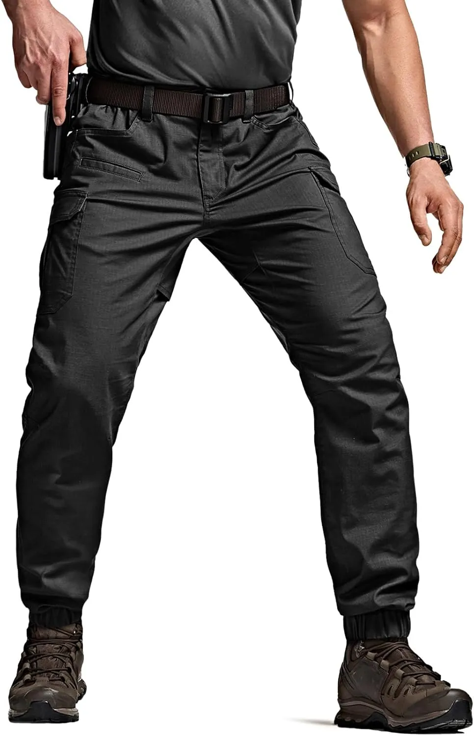 CQR Men's Flex Lightweight Joggers, Elastic Waist Drawstring Casual Pants, Tapered Fit Water Resistant Outdoor Cargo Pants