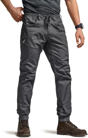 CQR Men's Flex Lightweight Joggers, Elastic Waist Drawstring Casual Pants, Tapered Fit Water Resistant Outdoor Cargo Pants