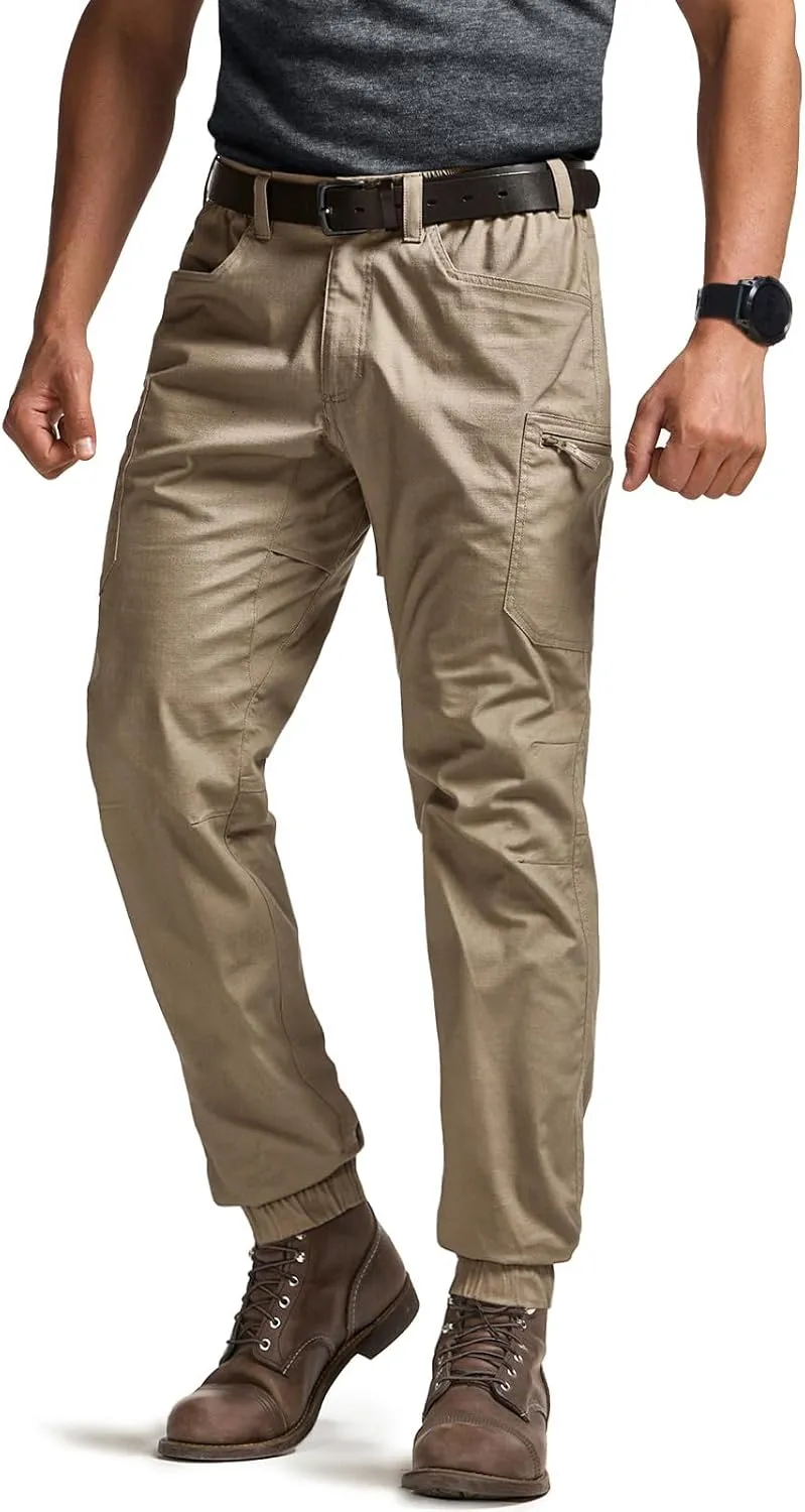 CQR Men's Flex Lightweight Joggers, Elastic Waist Drawstring Casual Pants, Tapered Fit Water Resistant Outdoor Cargo Pants