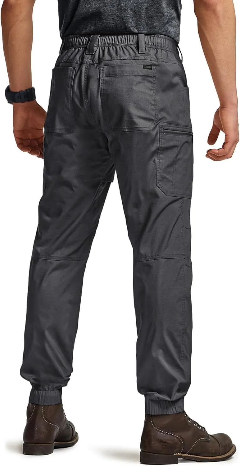 CQR Men's Flex Lightweight Joggers, Elastic Waist Drawstring Casual Pants, Tapered Fit Water Resistant Outdoor Cargo Pants